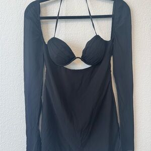 Oh Polly Black Long Sleeve Dress with Halter Neck